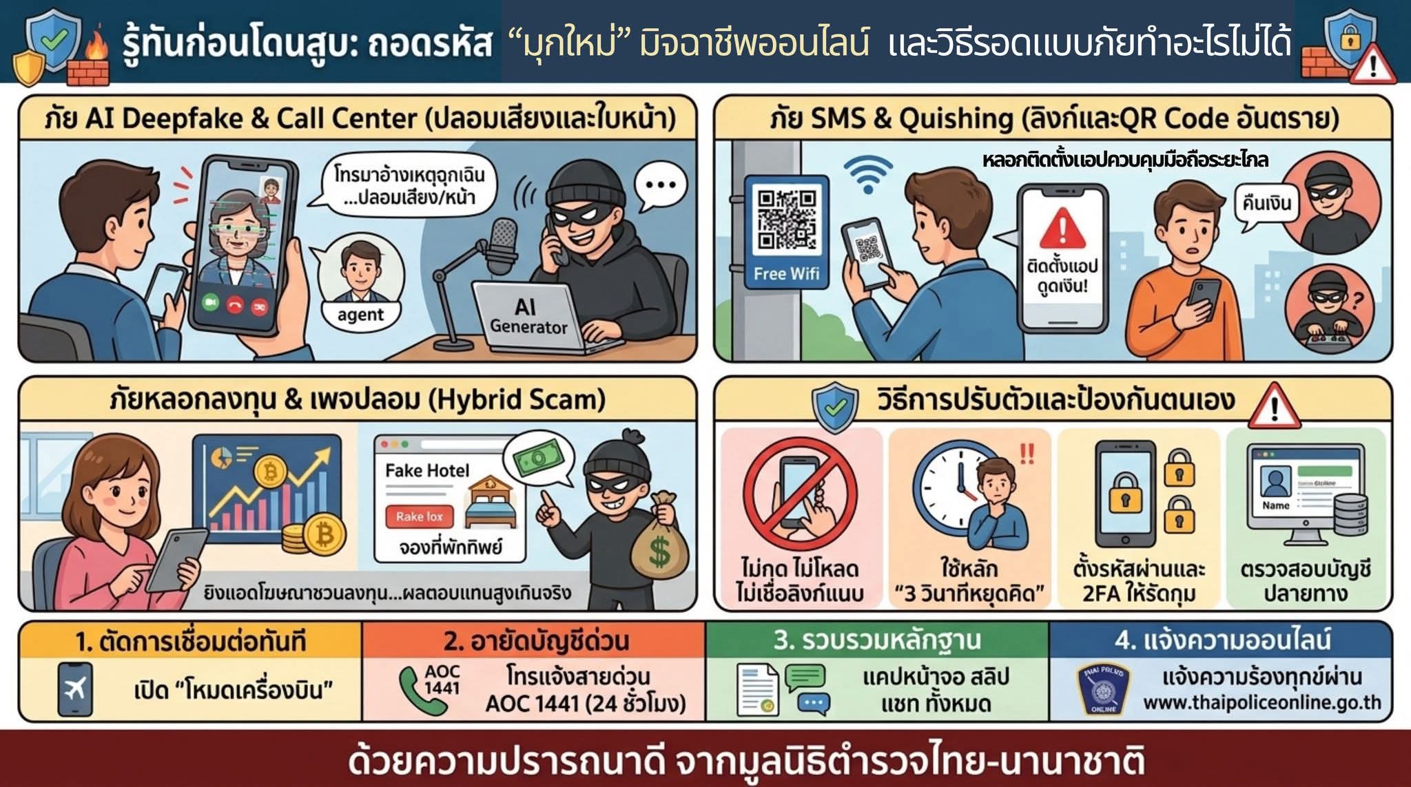 ม.ต.ช. ห่วงใยคุณ แจ้งเตือนภัยมิจฉาชีพออนไลน์กลับมาระบาดขอให้ประชาชนรู้เท่าทัน ไม่หลงเชื่อ ไม่โอนไว หากพลาดไป รีบโทร1441 (24 ชั่วโมง)